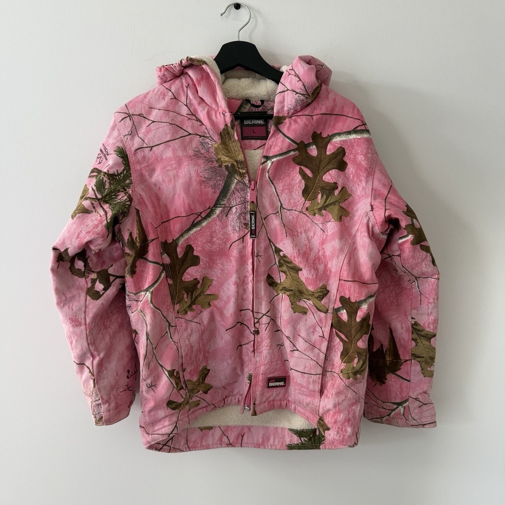 Berne Realtree Jacket Youth Girls L Pink Camo Hooded Fleece Lined Heavyweight